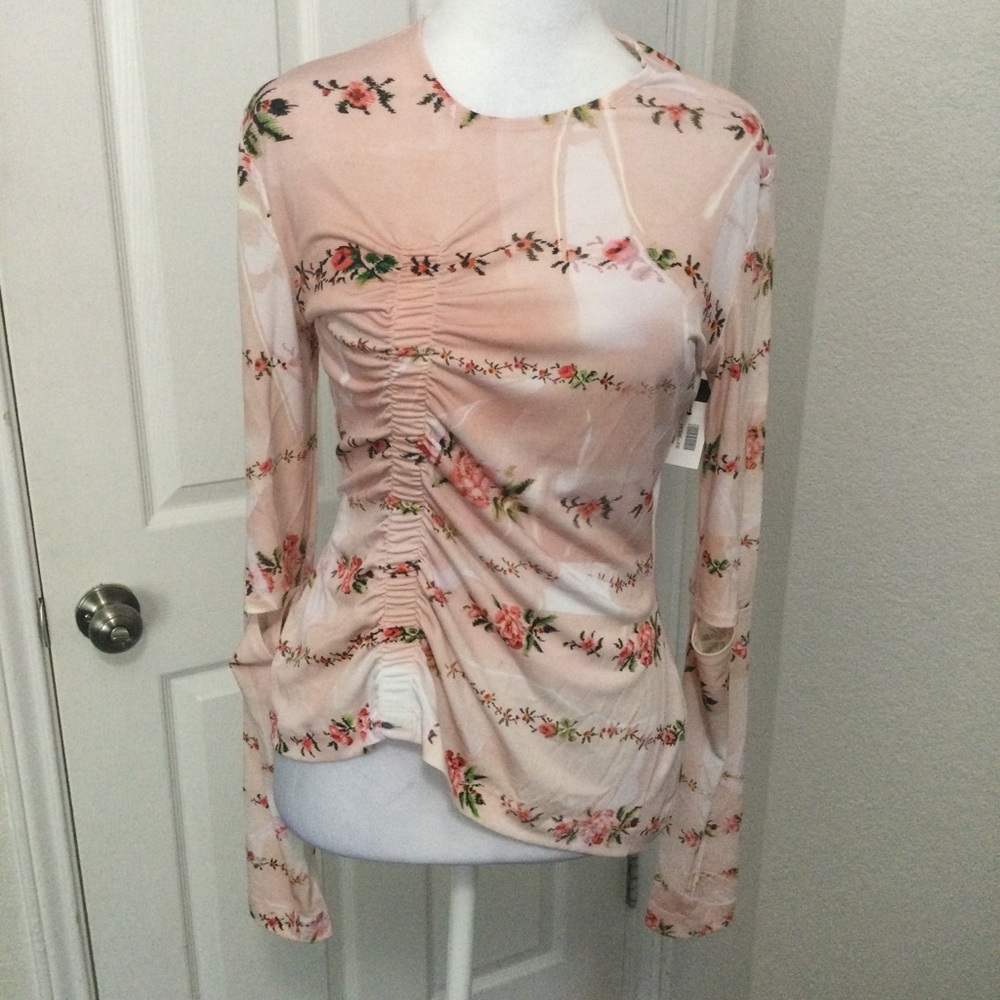Preen NWT Women’s Pink Floral Ruched Long-Sleeve Top